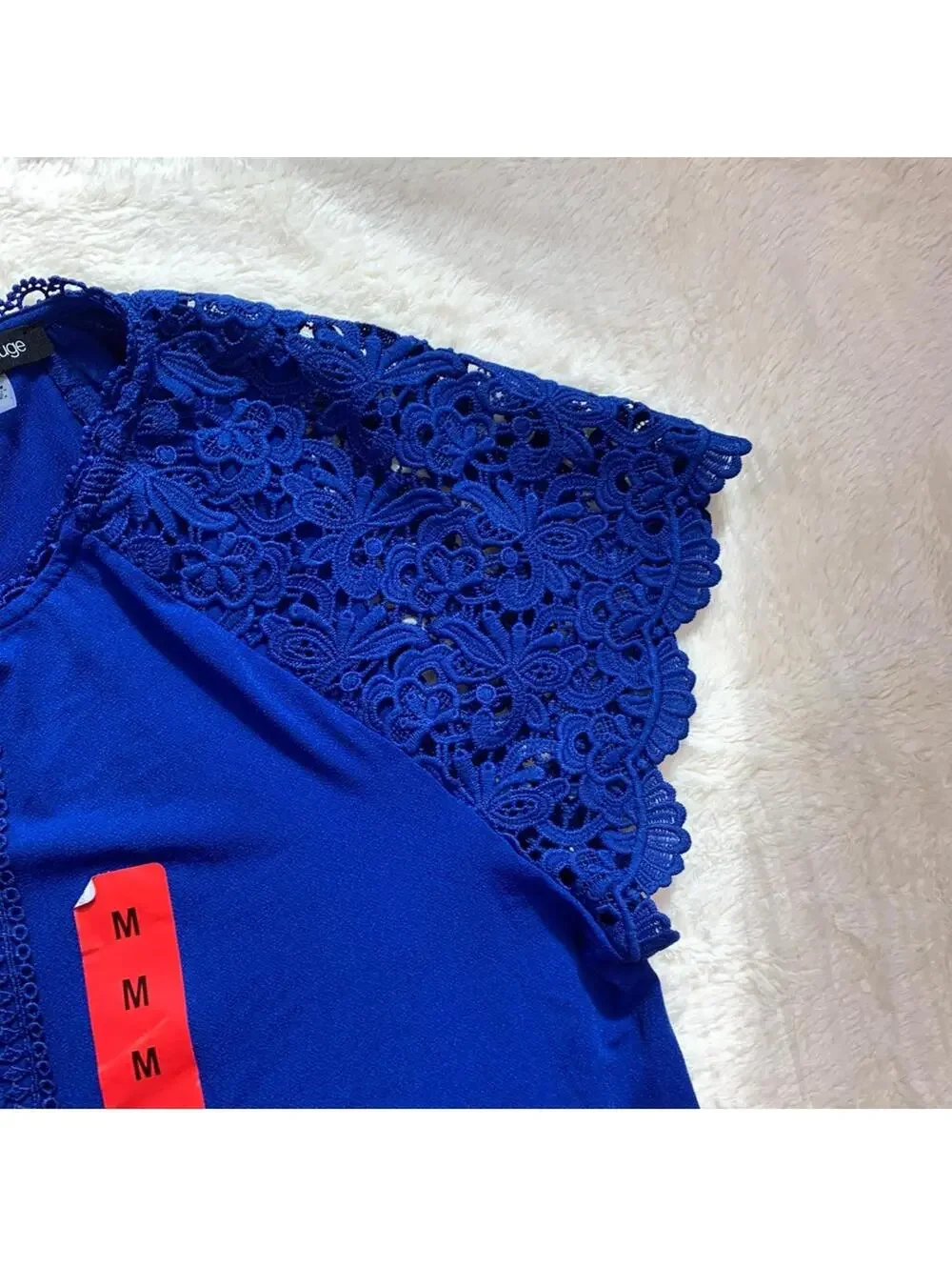 Cable & Gauge Women’s Royal Blue Lace Sleeve Blouse Button Detail Sz Med